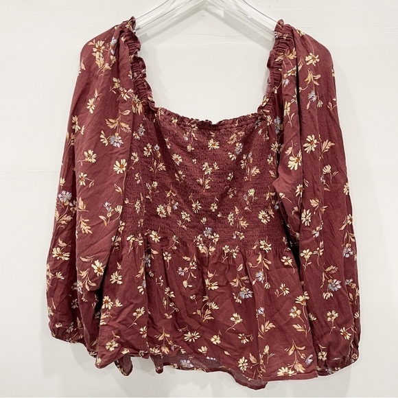 Madewell Lucie Smocked Square Neck Cotton Peplum Top Floral Long Sleeve - Picture 2 of 9